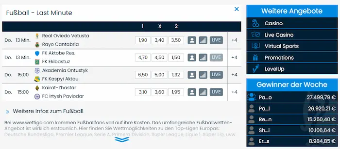 Wettigo Casino sport